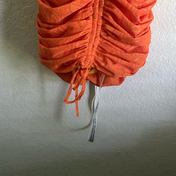 Mistress Rocks Let Me Go Chocolate Orange Print Ruched Halter Mini Dress Size S - Picture 7 of 13